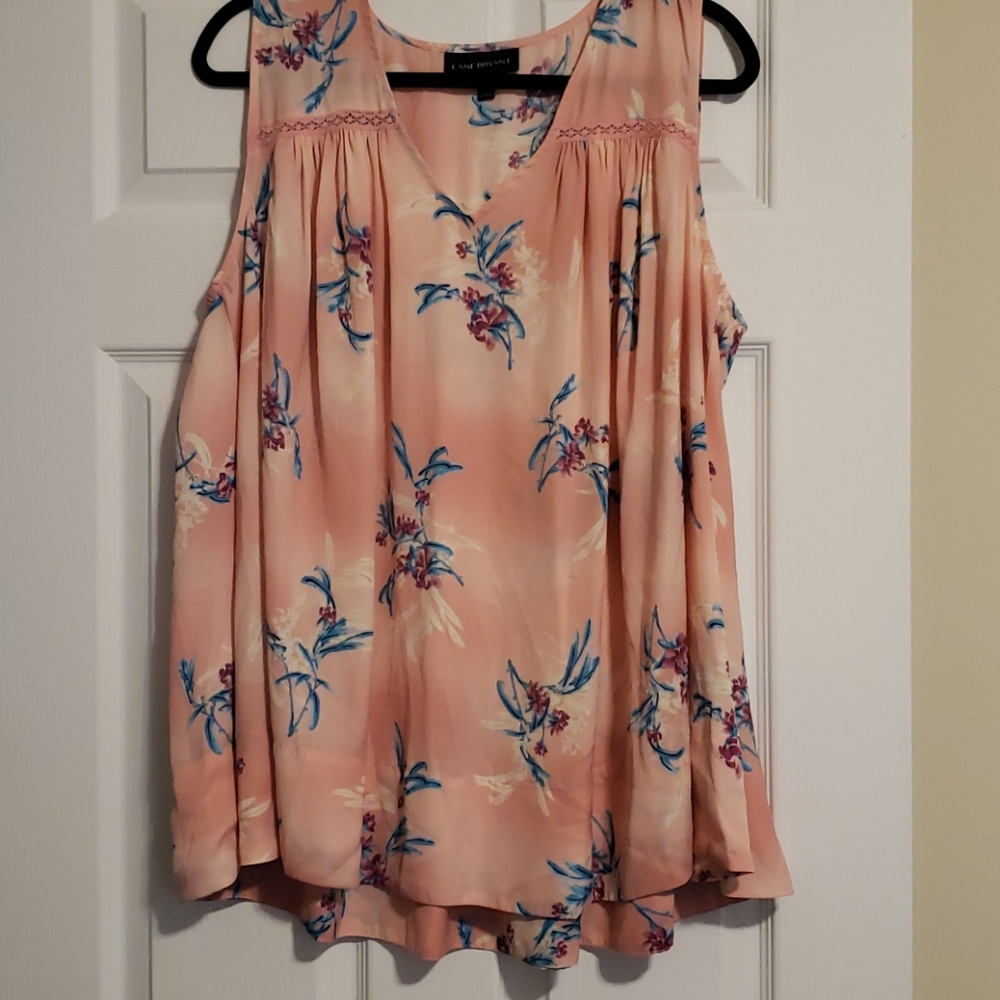 Lane Bryant Peach Floral V-Neck Tank Top
